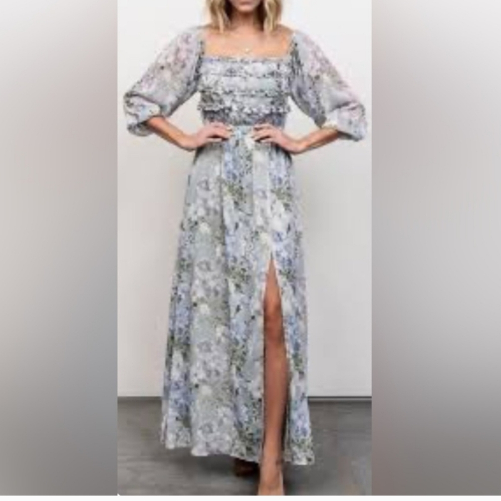 Baltic Born Light Blue Floral Maxi Dress with Smocked Bodice
